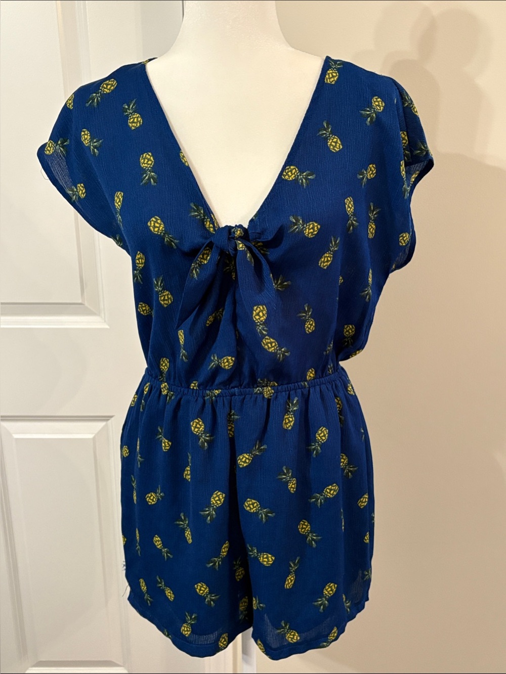 As U Wish Blue Pineapple Tie-Front Romper